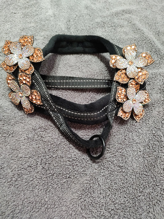 Luxury Two Flower Rhinestone Pet Harness-Champaign color