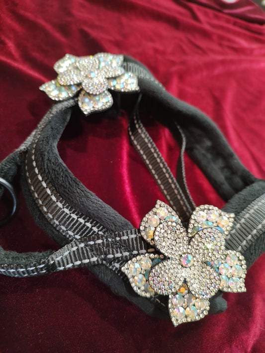 Luxury One Flower Rhinestone Pet Harness-AB (Aurora Borealis)